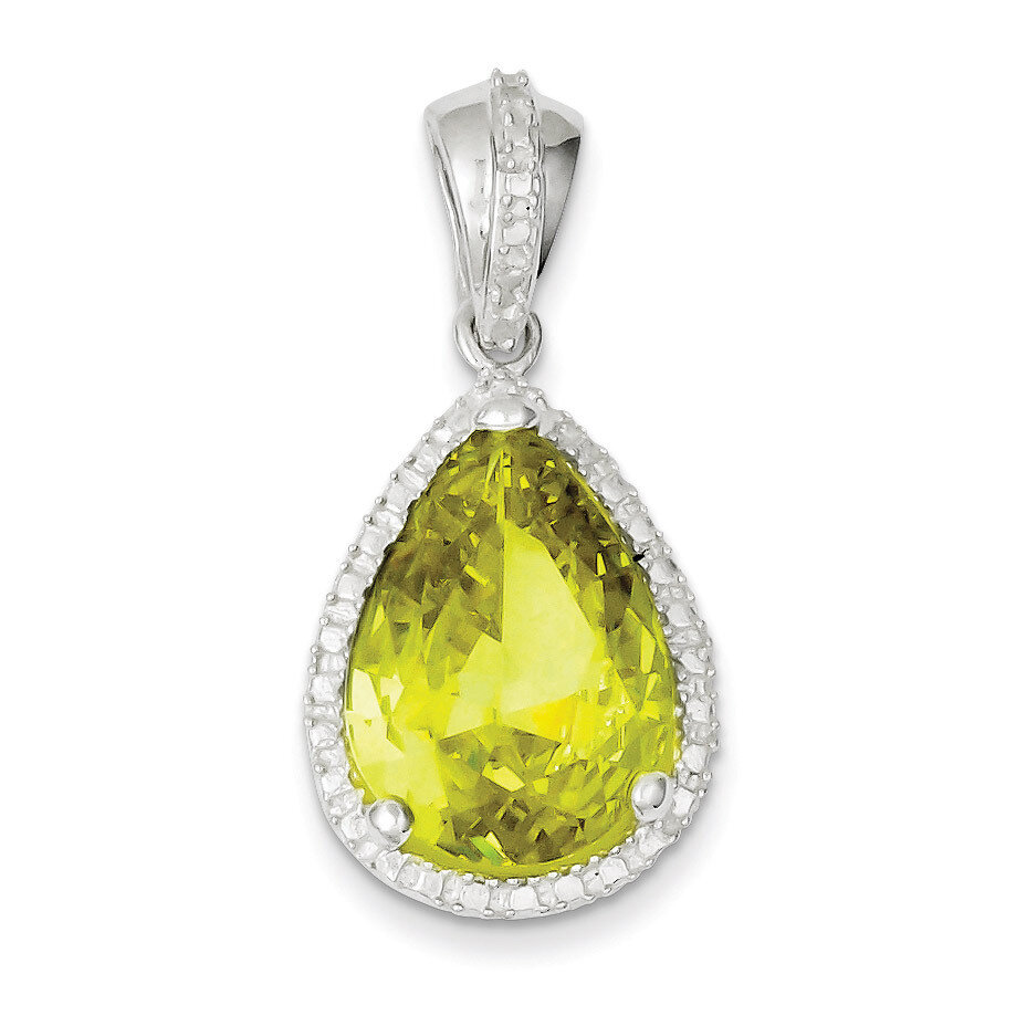 Pear Shape Green Diamond Pendant Sterling Silver QP1016