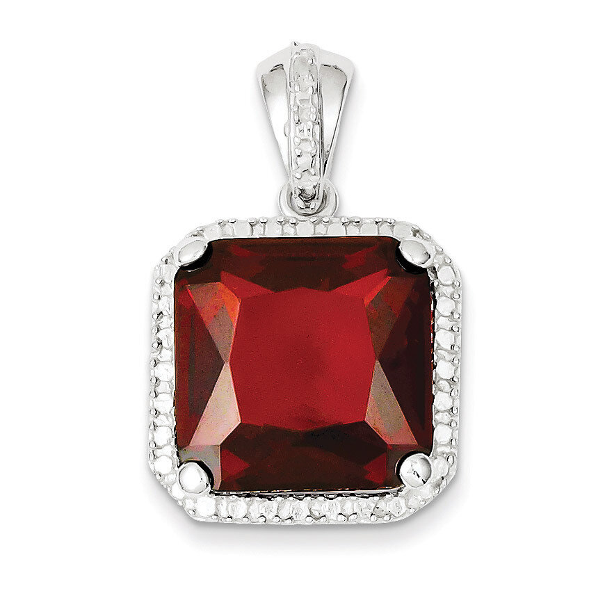 Square Red Diamond Pendant Sterling Silver QP1049
