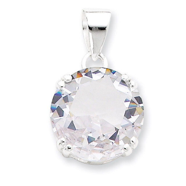 Round Clear Diamond Pendant Sterling Silver QP1116, MPN: QP1116, 723252597271