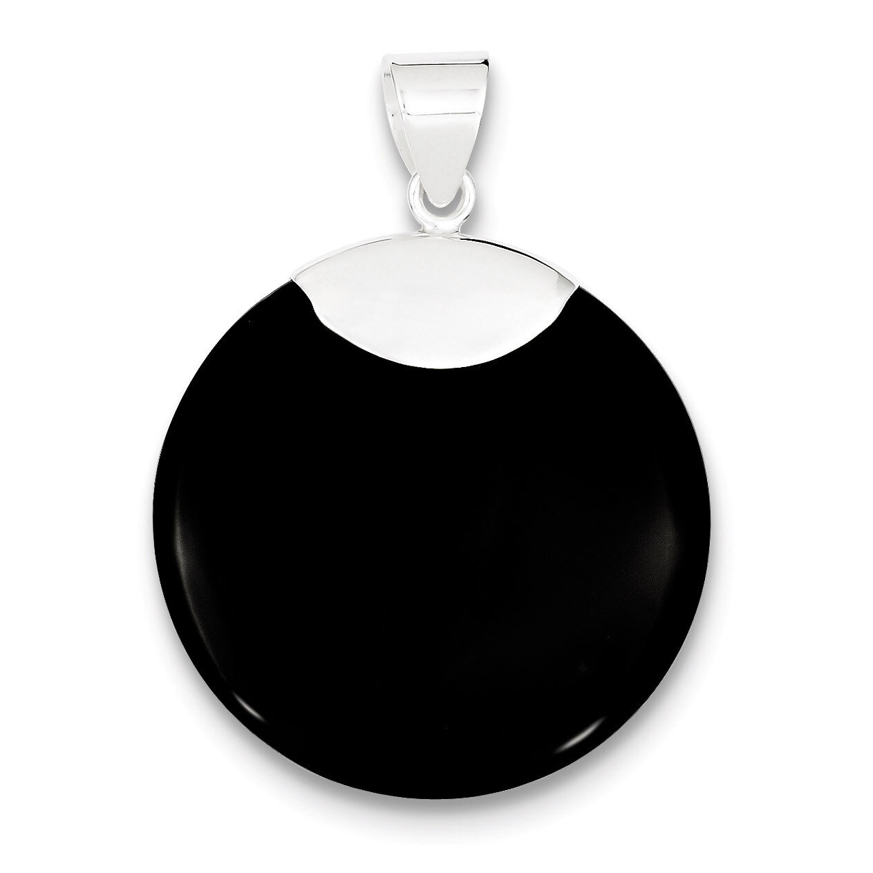 Round Black Onyx Pendant Sterling Silver QP1302