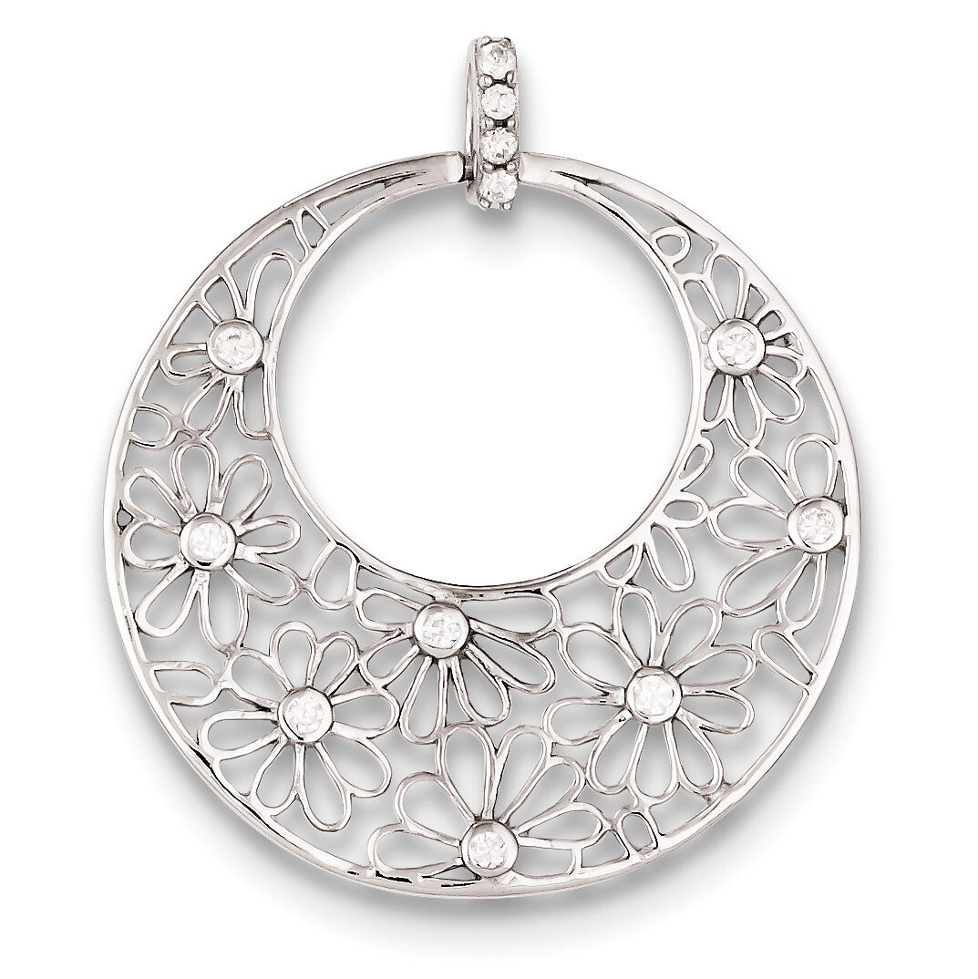 Cut-out Flowers and Diamond Circle Pendant Sterling Silver QP1794