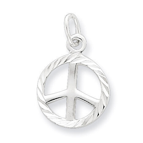 Peace Sign Symbol Charm Diamond-cut Sterling Silver QP1827