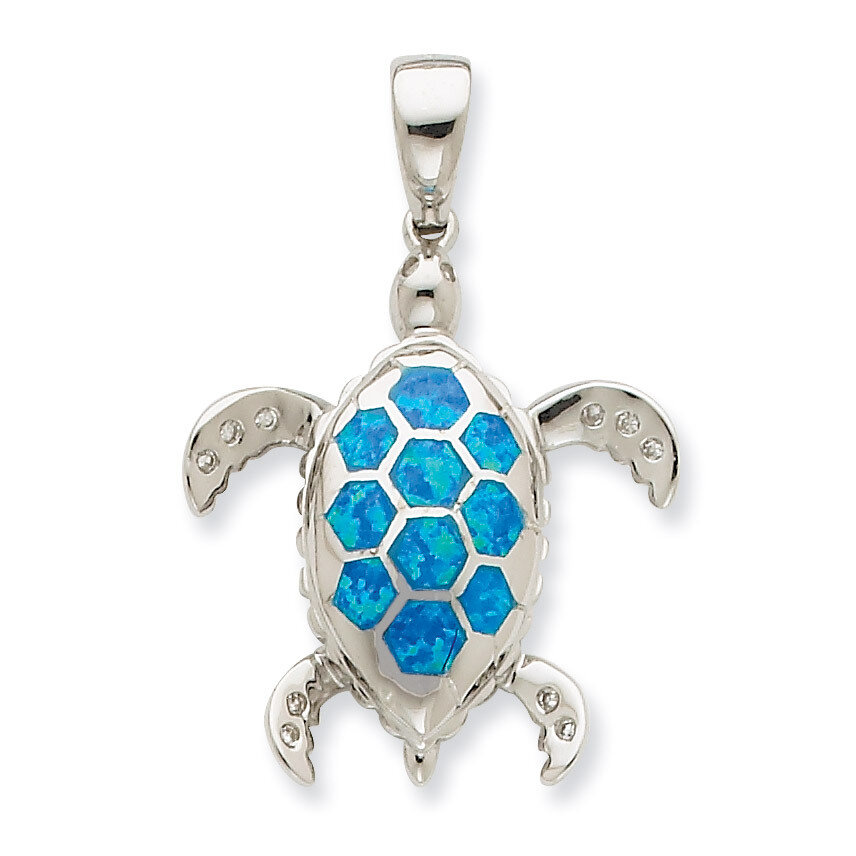 Blue Opal Inlay &amp; Diamond Tortoise Pendant Sterling Silver QP1892, MPN: QP1892, 883957497143