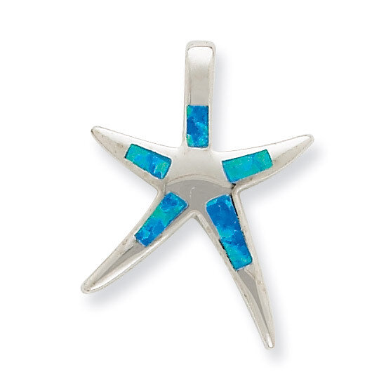 Blue Opal Inlay Flat Starfish Slide Sterling Silver QP1895