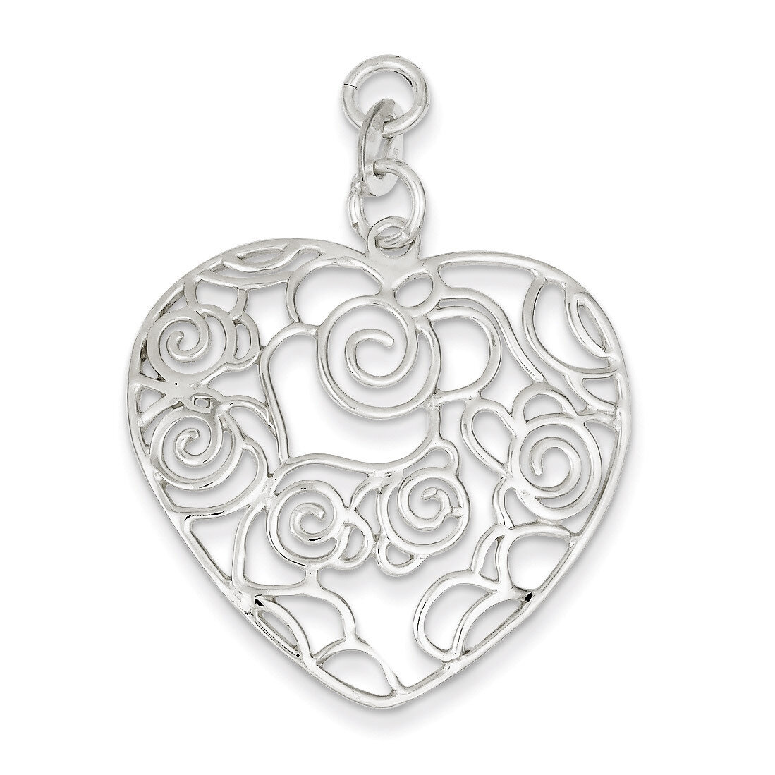 Filigree Heart Pendant Sterling Silver Polished QP1918