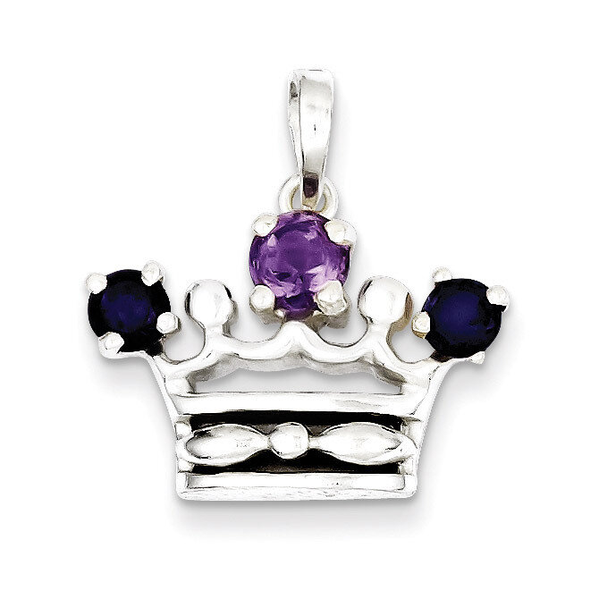 Amethyst &amp; Iolite Polished Crown Pendant Sterling Silver QP1966