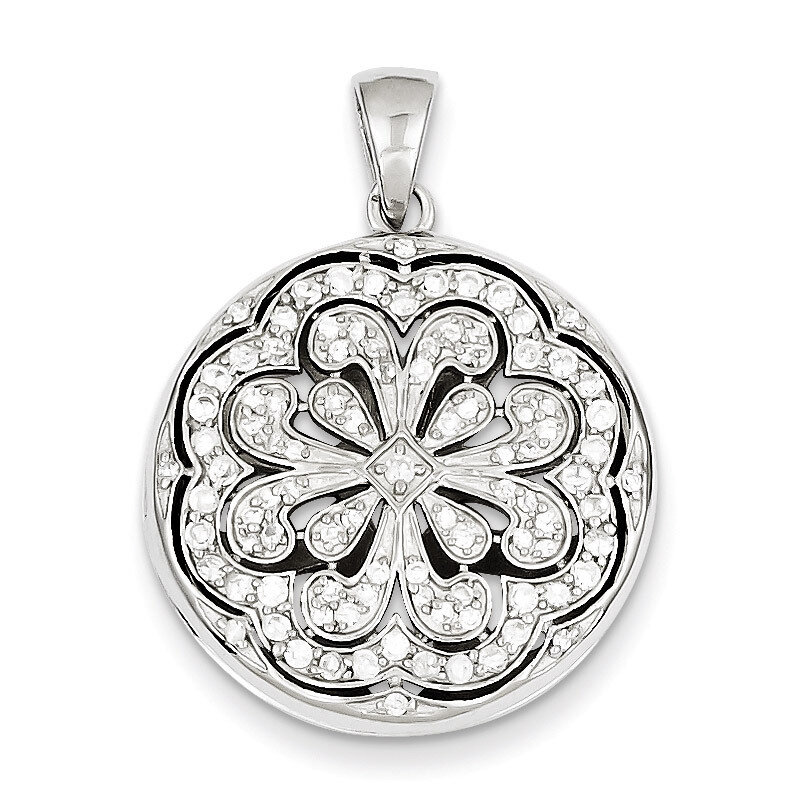 Circle Flower Design Locket Pendant Sterling Silver Diamond QP2049, MPN: QP2049, 883957145297