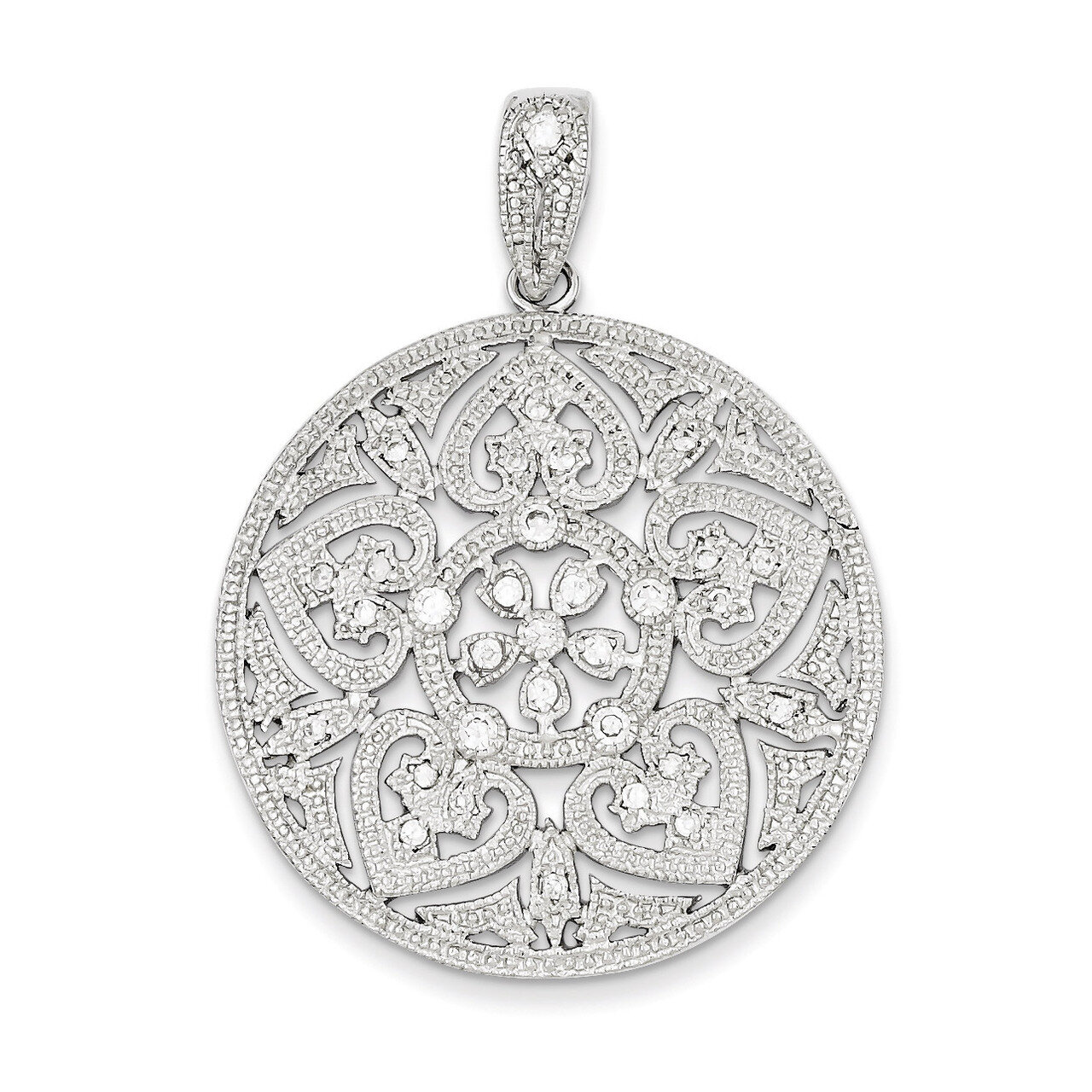 Big Round Pave Diamond Pendant Sterling Silver QP2063, MPN: QP2063, 883957357669