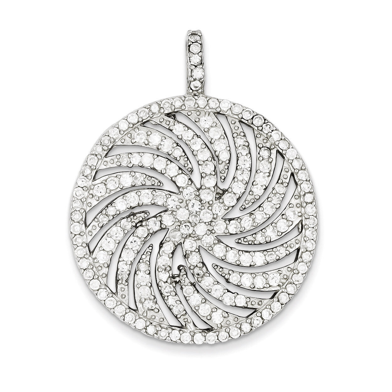 Large Circle Swirl Pendant Sterling Silver Diamond QP2064