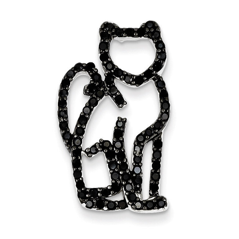 Black Diamond Black Rhodium Plating Cat Slide Pendant Sterling Silver QP2097