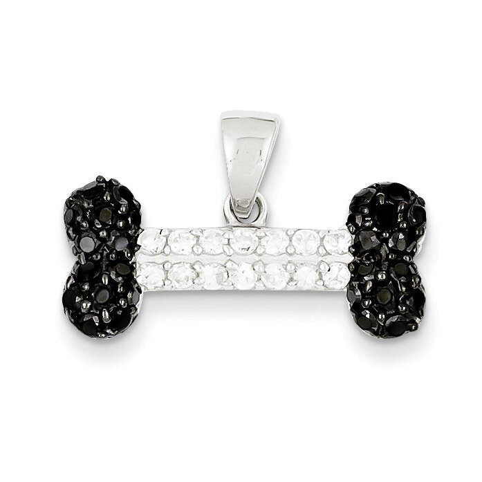 Black &amp; Clear Diamond Dog Bone Pendant Sterling Silver QP2099, MPN: QP2099, 886774201825