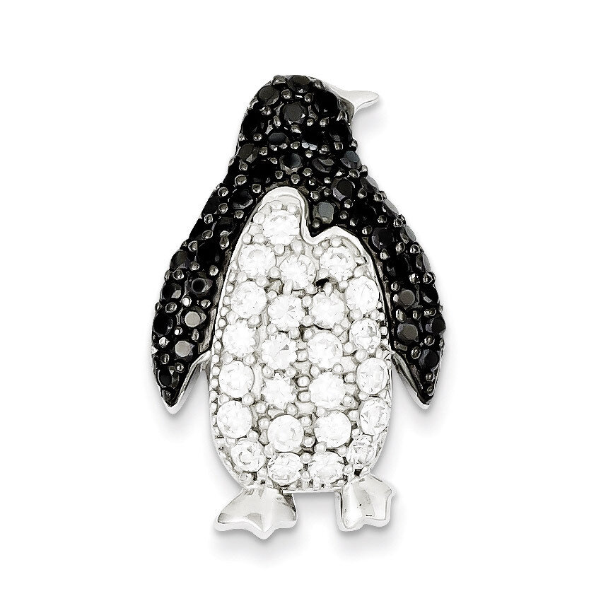 Black &amp; White Diamond Penguin Slide Sterling Silver QP2106