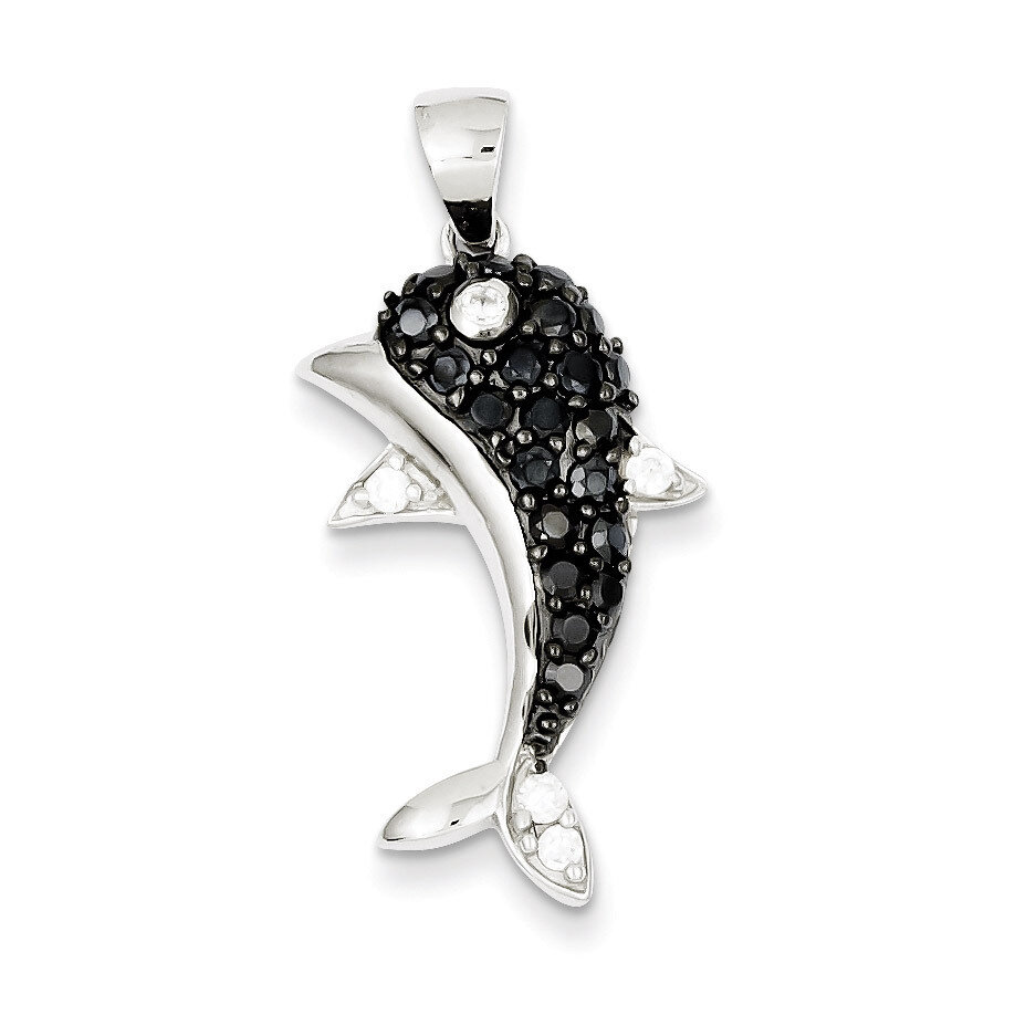 Black &amp; White Diamond Dolphin Pendant Sterling Silver QP2115, MPN: QP2115, 191101526695