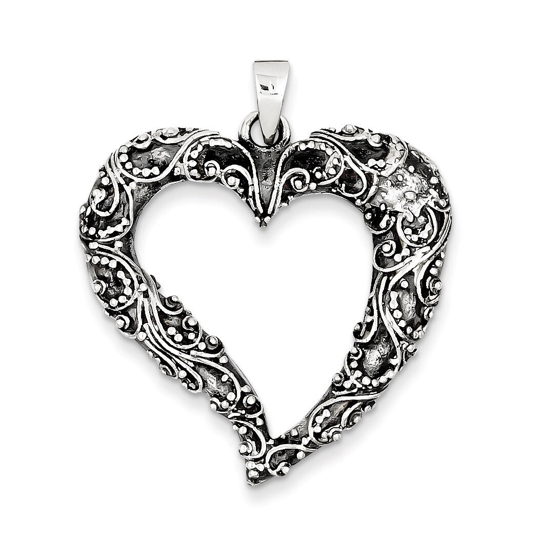 Polished Heart Pendant Antiqued Sterling Silver QP2119