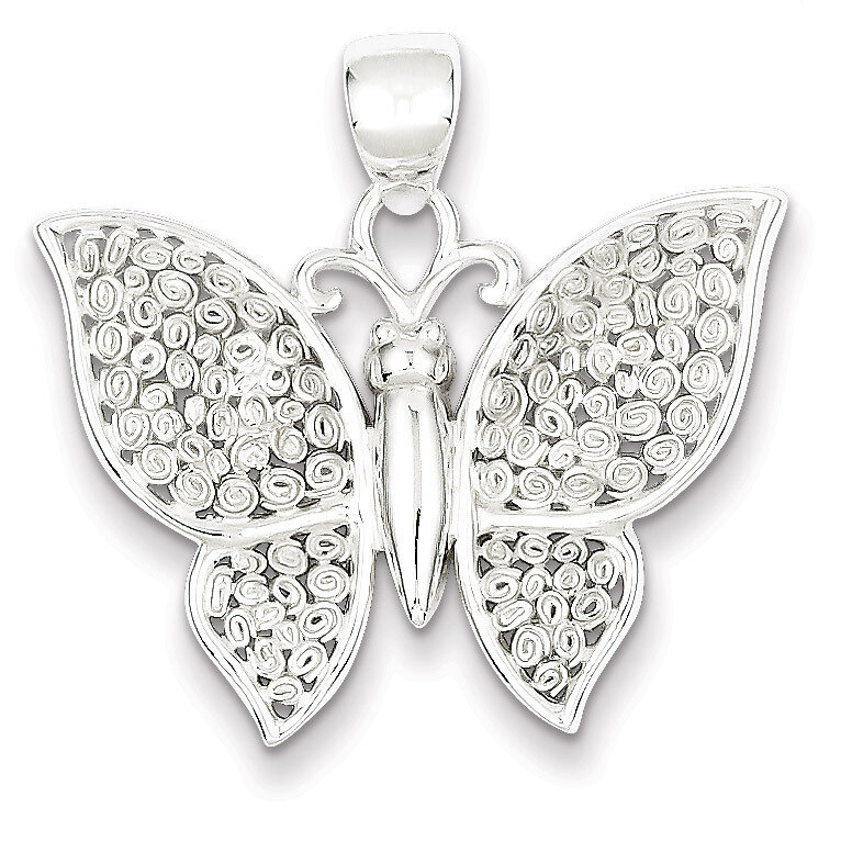 Textured Butterfly Pendant Sterling Silver Polished QP2139