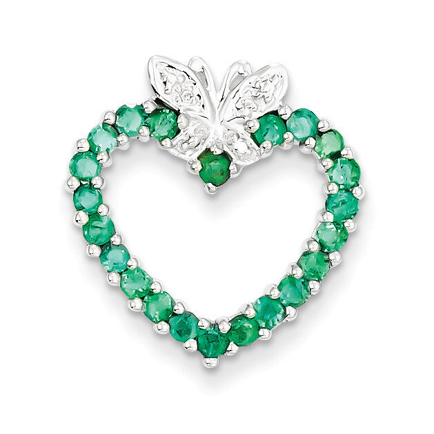Emerald & Diamond Heart Pendant Sterling Silver QP2160