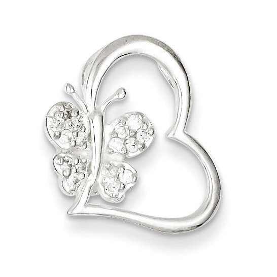 Heart with Butterfly Slide Sterling Silver Diamond QP2702