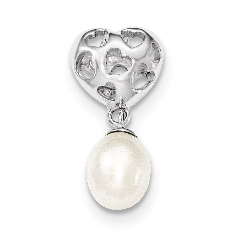 Heart &amp; White Cultured Pearl Slide Sterling Silver Rhodium-plated QP2725, MPN: QP2725, 883957507262