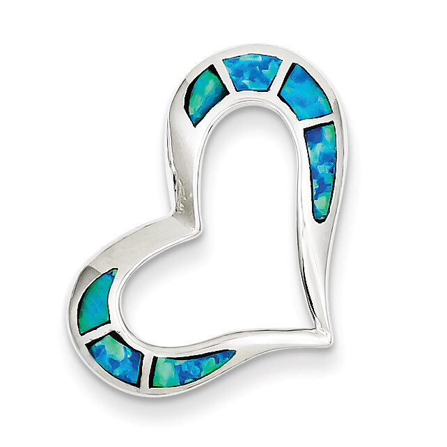 Blue Inlay Created Opal Heart Pendant Sterling Silver QP2743, MPN: QP2743, 883957481081