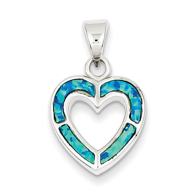 Blue Inlay Created Opal Heart Pendant Sterling Silver Diamond QP2744, MPN: QP2744, 883957143262
