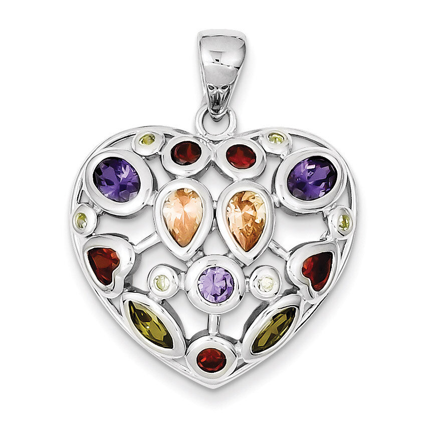 Multi-Colored Diamond Heart Pendant Sterling Silver QP2821, MPN: QP2821, 883957435572