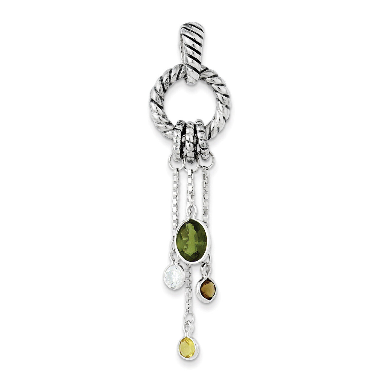 Brown Green YelloClear Diamond Pendant Antiqued Sterling Silver QP2885