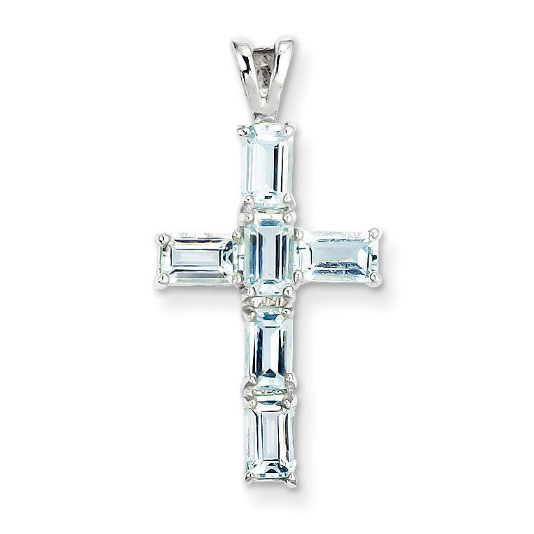 Aquamarine Cross Pendant Sterling Silver Rhodium-plated QP2953AQ, MPN: QP2953AQ, 883957401591