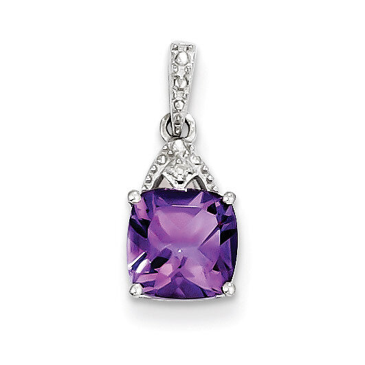 Amethyst Cushion Pendant Sterling Silver Rhodium-plated Diamond QP2980AM, MPN: QP2980AM, 8839575407…