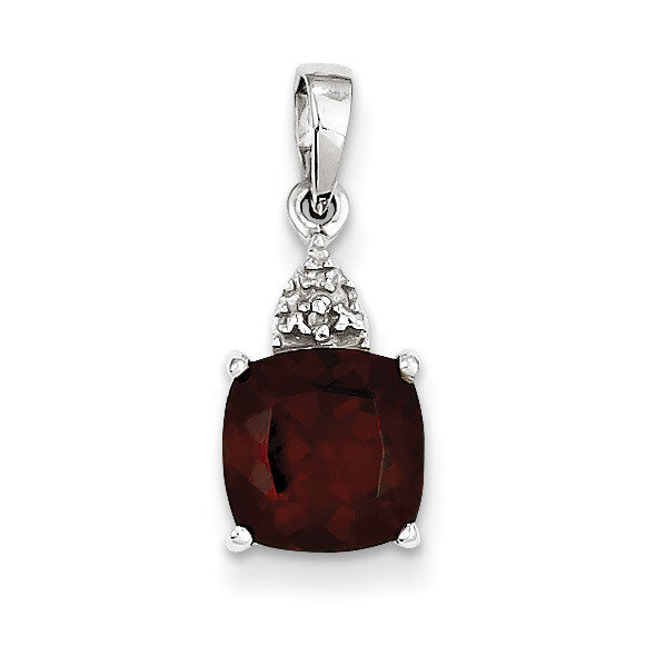 Garnet Cushion Pendant Sterling Silver Rhodium-plated Diamond QP2980GA, MPN: QP2980GA, 883957358253