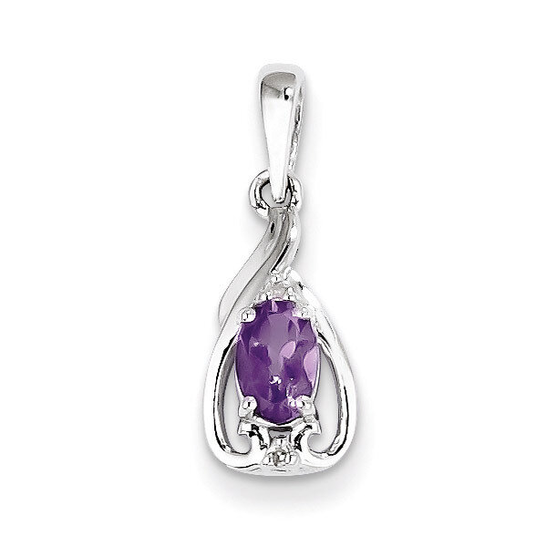 Amethyst Oval Pendant Sterling Silver Rhodium-plated Diamond QP2982AM, MPN: QP2982AM, 883957604213