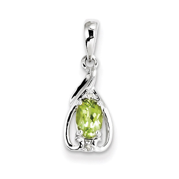 Peridot Oval Pendant Sterling Silver Rhodium-plated Diamond QP2982PE, MPN: QP2982PE, 883957604237