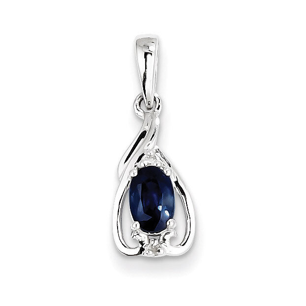 Sapphire Oval Pendant Sterling Silver Rhodium-plated Diamond QP2982S