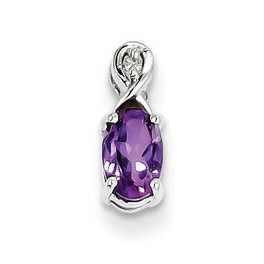Amethyst Oval Pendant Sterling Silver Rhodium-plated Diamond QP2984AM, MPN: QP2984AM, 883957401652