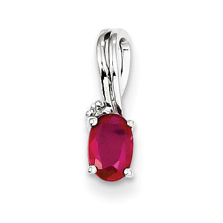 Ruby Oval Pendant Sterling Silver Rhodium-plated Diamond QP2985R