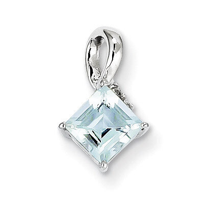 Aquamarine Square Pendant Sterling Silver Rhodium-plated Diamond QP2990AQ, MPN: QP2990AQ, 883957401…