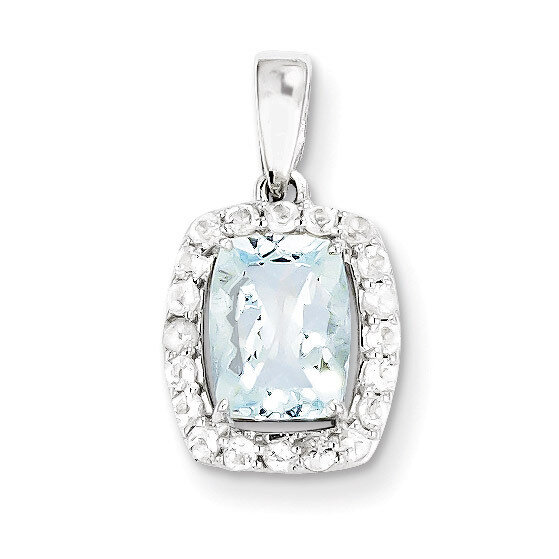 White Topaz &amp; Aquamarine Pendant Sterling Silver Rhodium-plated QP2994AQ, MPN: QP2994AQ, 8839574813…