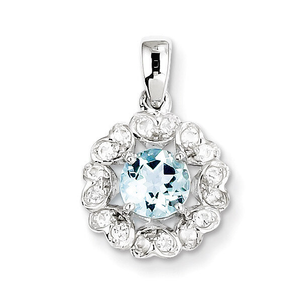 White Topaz Aquamarine Pendant Sterling Silver Rhodium-plated QP3003AQ, MPN: QP3003AQ, 883957481357