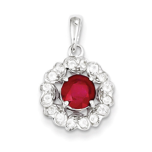 White Topaz &amp; African Ruby Pendant Sterling Silver Rhodium-plated QP3003R, MPN: QP3003R, 8839574907…