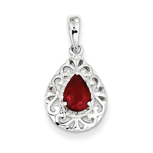 African Ruby Teardrop Pendant Sterling Silver Rhodium-plated QP3005R, MPN: QP3005R, 883957507439