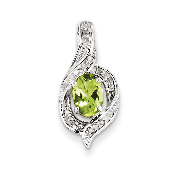 Peridot Oval Pendant Diamond Sterling Silver QP3052PE, MPN: QP3052PE, 883957481395