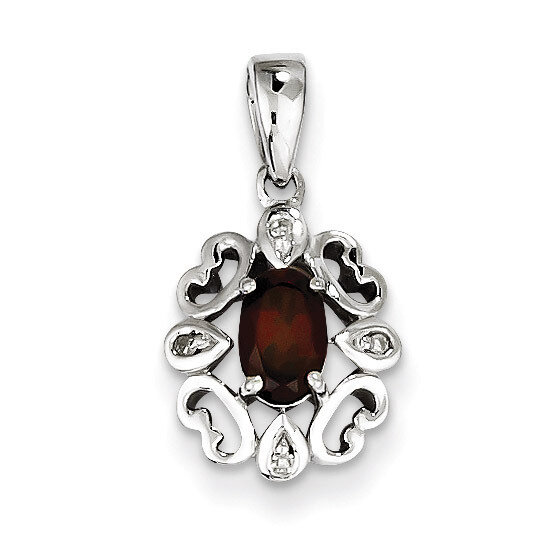 Garnet Oval Pendant Sterling Silver Rhodium-plated Diamond QP3053GA, MPN: QP3053GA, 883957461960