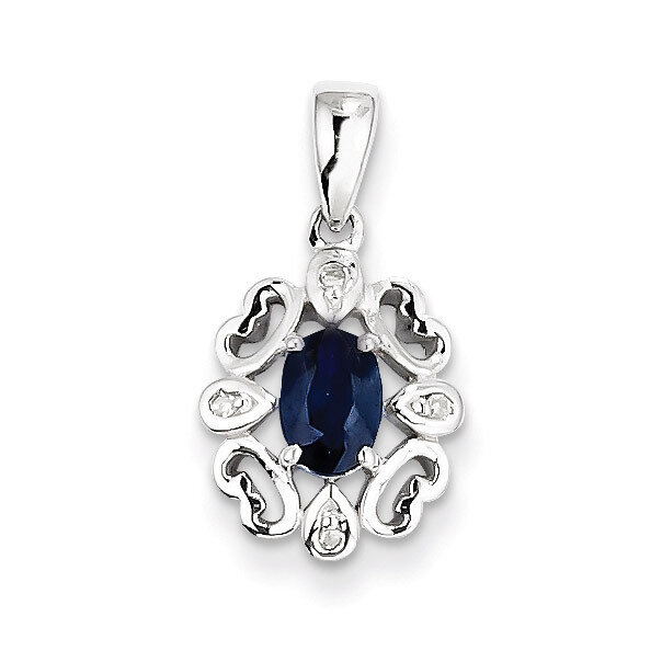 Sapphire Oval Pendant Sterling Silver Rhodium-plated Diamond QP3053S, MPN: QP3053S, 883957526850