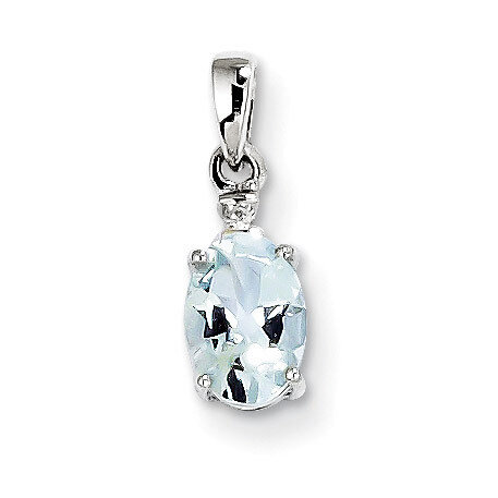 Aquamarine Oval Pendant Sterling Silver Rhodium-plated Diamond QP3054AQ, MPN: QP3054AQ, 883957461977