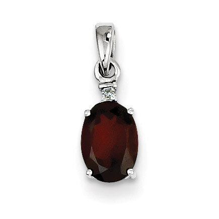 Garnet Oval Pendant Sterling Silver Rhodium-plated Diamond QP3054GA, MPN: QP3054GA, 883957507446