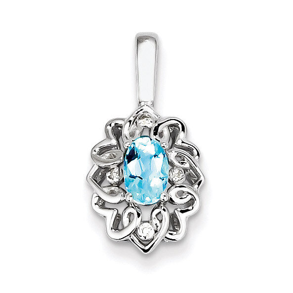 Light Swiss Blue Topaz Diamond Pendant Sterling Silver QP3130BT, MPN: QP3130BT, 883957436180