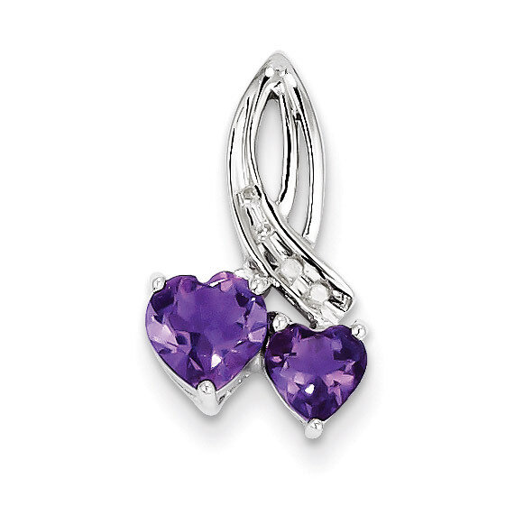 Amethyst Double Heart Pendant Sterling Silver Rhodium-plated Diamond QP3172AM, MPN: QP3172AM, 88395…