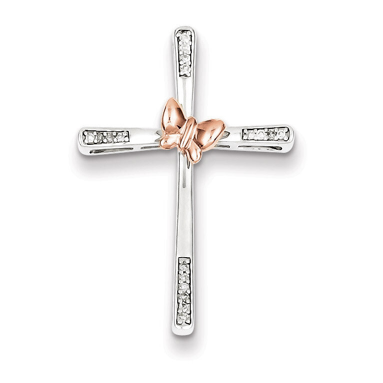 14k Rose Gold Butterfly Diamond Cross Pendant Sterling Silver Rhodium QP3584, MPN: QP3584, 88395746…