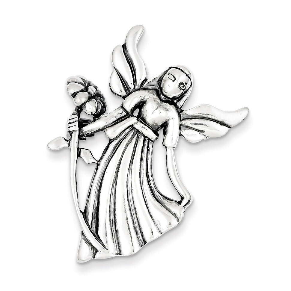 Polish &amp; Antique Angel Flower Pendant &amp; Pin Sterling Silver Polished QP429, MPN: QP429, 883957540818