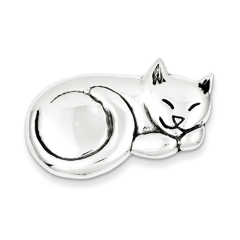 Sleeping Cat Pin Antiqued Sterling Silver QP44