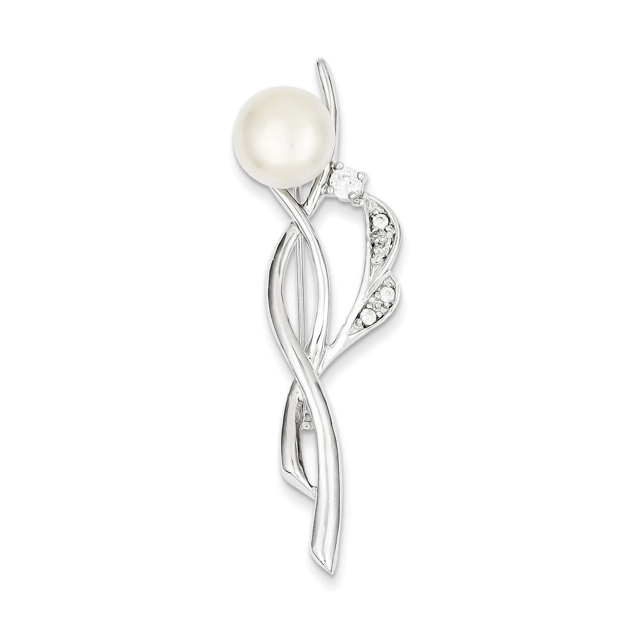 Cultured Pearl Pin Sterling Silver Diamond QP883, MPN: QP883, 191101280498